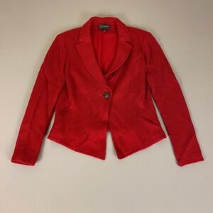 St. John Knit Blazer Jacket Size 6‎ Red Wool Blend Career Wear Wool Rayon New
